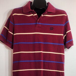 Chaps Burgundy Polo Shirt with Blue & Yellow Stripes - Size Medium
